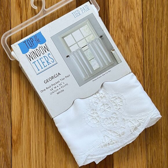 Window Curtain Tiers-- Rod Pocket 58"W x 36"L White - Picture 2 of 5